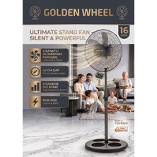 Pazaraza Golden Wheel 16 Inç Sanayi Tipi Ayaklı Vantilatör - 5 Kanatlı Alüminyum Pervane