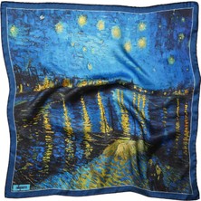 Silqoora %100 Ipek Bandana Fular Art Collection (55X55 Cm)-Vincent Van Gogh (Rhone Yıldızlı Gece)