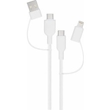 Mi-Ça Home Yetty 60W 4in1 Type-C,lightning ile Uyumlu,usb-A Data ve Hızlı Şarj Kablosu 1.2m Beyaz YKB-41B (Yerli Üretim)