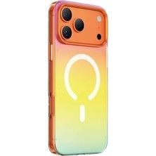 Mi-Ça Home - 17 Pro Max ile Uyumlu Kılıf Işıltılı Renk Geçişli Gökkuşağı Magsafe ile Uyumlu Kapak - Turuncu