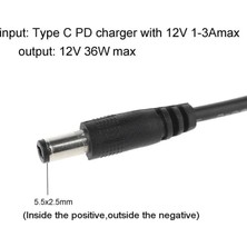 Mi-Ça Home 1342 Type C To Dc 12V Pd 5.5 * 2.5mm Adaptör 1 Metre Çevirici Power Şarj Kablosu Type C Pd Power Cable Uç2:dc 5.5 * 2.5mm (5.5 * 2.1mm ile Uyumludur Kullanılabilir))