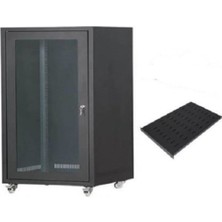Setrack 19'' 16U 600X600 Tekerlekli Camlı Rack Kabinet+Sabit Raf