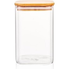 Mi-Ça Home Deconox 1100ML Sızdırmaz Vakumlu Bambu Kapaklı Borosilikat Cam Kavanoz – Hava Geçirmez & Dayanıklı Gıda Saklama Kabı (10CM x 17CM)