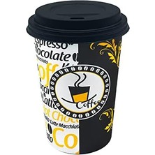 Mi-Ça Home Afra Tedarik 12 Oz Siyah Kapaklı Tutamaçlı Karton Bardak Latte Kahve Kağıt Bardak Sleeve 300 ml - 100'LÜ (Siyah Kapaklı Tutamaçlı)