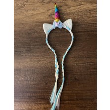 Gülümse Gel Kız Çocuk Kuromi Taç Unicorn Tek Boynuzlu At Parlak Simli Fiyonk Kurdela Örgü Saçlı Postiş (Işıksızdır)