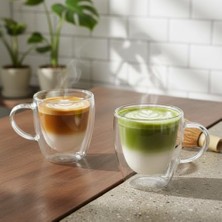 Mi-Ça Home Deconox 2'li Çift Cidarlı Borosilikat Cam Fincan Seti - 100 ml Espresso ve Türk Kahvesi Bardağı - Isıya Dayanıklı El Yakmayan Modern Tasarım (2 Adet)