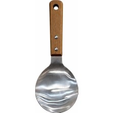 Mi-Ça Home Mallart® Paslanmaz Çelik Pilav Servis Kaşığı Ahşap Saplı | Büyük Servis Kaşığı | Pirinç Bulgur Makarna Sunum Kaşığı | 22,2 cm