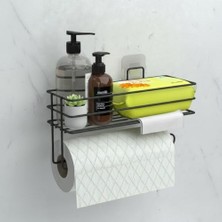 Mi-Ça Home Yapışkanlı Raflı Kağıt Rulo Havluluk Peçetelik Havlu Kağıltlık Siyah Banyo Mutfak Düzenleyici Raf