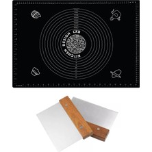 Mi-Ça Home Siyah 45X65 cm Silikon Hamur Açma Matı ve Paslanmaz Çelik Ahşap Saplı Kesici Kazıyıcı Spatula