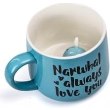 Mi-Ça Home Mukko Home 3D Porselen Kupa – Narval Balina Figürlü, 350 Ml, Sevimli ve Eğlenceli Tasarım,mavi