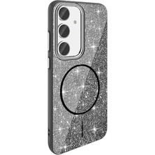 Mi-Ça Home Galaxy S24 Fe Için ile Uyumlu Kılıf Parlak Simli Shinig Okso Kapak Siyah