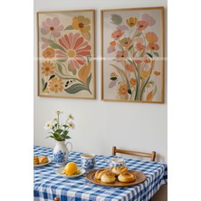 Tontilika Pastel Çiçek Desenli Ahşap Çerçeveli 2'li Tablo Seti-1