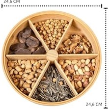 Mi-Ça Home Mutfak Ev Bambu Çerez Servis Sunum Tepsisi Kapaklı 6 Bölmeli Yuvarlak