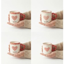 Mi-Ça Home Deconox Kalp Kulplu ve Desenli Porselen Kupa - 4 Farklı Romantik Modelden Biri (Sürpriz/asorti) - Sevgililer Günü ve Özel Gün Hediyesi Kahve Bardağı