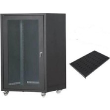 Setrack 19'' 12U 600X600 Camlı Tekerlekli Rack Kabinet+Sabit Raf