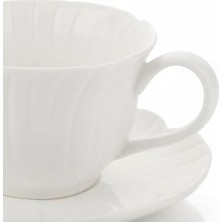 Mi-Ça Home Amberhaus 2'li Porselen Türk Kahvesi Fincan Takımı - Beyaz Yaprak Dokulu ve Kabartmalı Tasarım - Modern Çeyizlik ve Hediyelik Kahve Sunum Seti (2 Kişilik)