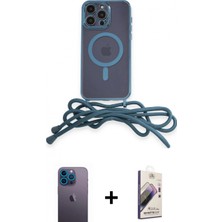 İlk El Grup Ieg™ iPhone 13 Pro Max Kılıf Eksen Özel Seri - Siyah Bilvis 3D Mat Cam Ekran Koruyucu + Mavi Neon Fosforlu Kamera Lens