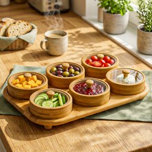 Snippy Joe Yuvarlak - 6'lı Bambu Dikdörtgen Tepsili Plastik Kapaklı Çerezlik Kahvaltılık Saklama Kabı 115 ml