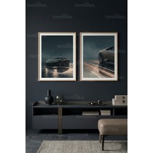 Tontilika Modern Lüks Spor Araba 2’li Ahşap Çerçeveli Tablo Seti