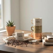 Mi-Ça Home Deconox 3'lü Coffee Retro Seramik Kupa Bardak Seti (300 Ml) - Mat Dokulu Minimalist Kahve ve Çay Fincanı Takımı