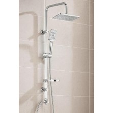 Mi-Ça Home Tepe Duş Seti, 5+1 Parça, Duş Seti, Malzeme, Paslanmaz Çelik Boru, Basınca ve Kirece Karşı Dayanıklı, Kolay Montaj, Şık Tasarım, Premium Banyo Sistemi (Gri)