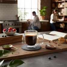 Mi-Ça Home Deconox Çift Cidarlı (Double Wall) Kulplu Cam Kupa - 250 ml Isıya Dayanıklı Borosilikat Çay ve Kahve Kupası - El Yakmayan Modern Tasarım Mug
