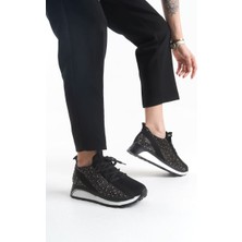 Alya Bağcıklı Ortopedik Taban Taşlı Kadın Sneaker Spor Ayakkabı Cbt - Siyah