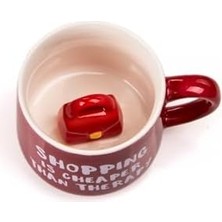 Mi-Ça Home Mukko Home Kırmızı Lüks Çantalı Sürpriz Porselen Kupa – 350 Ml, Alışveriş Temalı, Şık ve Eğlenceli,kırmızı