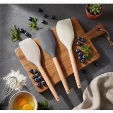 Mi-Ça Home Deconox Bambu Saplı Silikon Dar Sıyırma Spatulası, Bambu Uzun Silikon Dar Spatula 27CM 3 Renk Seçenekli (Siyah)