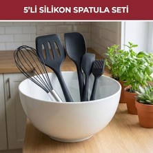 Mi-Ça Home Pikas Silikon Spatula Seti 5’li - Çırpıcılı, Yapışmaz Tava Uyumlu, Isıya Dayanıklı Mutfak Seti (Siyah)