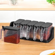 Mi-Ça Home Porsima 1183 6 Lı Standlı Kendinden Yapışkanlı Kapaklı Kaşıklı Baharatlık Takımı - Baharatlık - Siyah