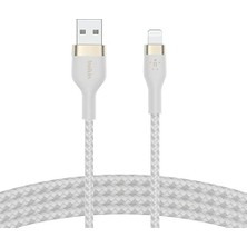 Mi-Ça Home Boostcharge Pro Örgülü USB Tip A - Yıldırım Kablosu (1m/3,3ft), Mfi Sertifikalı Şarj Kablosu - Beyaz