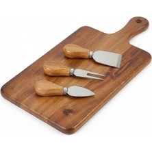 Mi-Ça Home Amberhaus 4 Parça Akasya Ahşap Peynir Sunum Seti ve Bıçak Takımı - 29X18 cm Şarküteri ve Ikramlık Tahtası - Paslanmaz Çelik Peynir Bıçakları