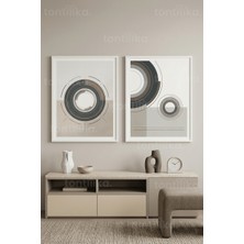 Tontilika Modern Geometrik Nötr Tonlarda Soyut Desenler 2’li Ahşap Çerçeveli Tablo Seti