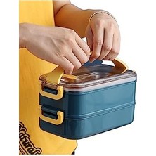 Mi-Ça Home Vagonlife Bento 1400ML Lunchbox 2 Katlı Çelik Sefer Tası Yemek Kutusu (Pembe)