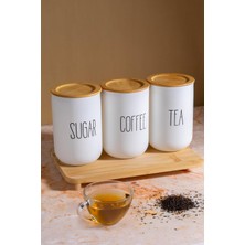 Mi-Ça Home Beyaz Cam Kahve, Şeker ve Çay Saklama Kavanoz Seti Hava Geçirmez (3'lü Set) Baharatlık