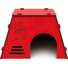 Papağanhane Ahşap Gine Pig Evi Tavşan Hamster Yuvası Kemirgen Kulübe Doğal Ahşap Barınak Kırmızı