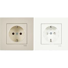 Mi-Ça Home Krem Topraklı Priz + Beyaz Top Priz Çocuk Korumalı A.opp