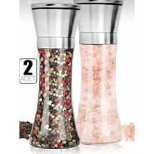 Mi-Ça Home Busstier Paslanmaz Çelik Kapaklı Cam Gövdeli Baharat Değirmeni Seti 2'li 19 cm