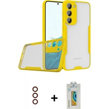 Marsilyan™- Galaxy S23 Plus Kılıf Atlas Asil Serisi - Şeffaf Polymer Nano Ekran Koruyucu + Kırmızı Metal Kamera Lens