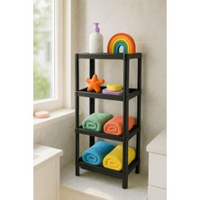 Mi-Ça Home Sas Haus Flex Elite Pro 4 Katlı Siyah Çok Amaçlı Raf Ünitesi – Banyo ve Mutfak Düzenleyici Raf & Organizer Siyah