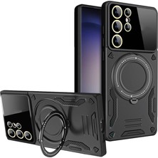 Mi-Ça Home Psr Aksesuar Galaxy S24 Plus Kılıf – Kamera Lens Koruyuculu, M-Safe Destekli, 360° Dönen Halka Standlı Kapak (Siyah, Galaxy S24 Plus)
