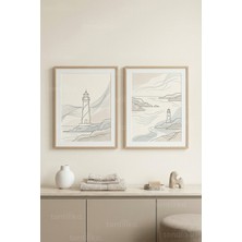 Tontilika Minimalist Deniz Fenerleri 2’li Ahşap Çerçeveli Tablo Seti