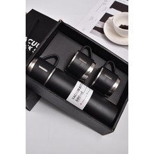 Mi-Ça Home Paslanmaz Çelik Termos 3 Bardaklı Termos Seti Özel Kutulu Vakumlu Termos Set Çok Renkli Siyah