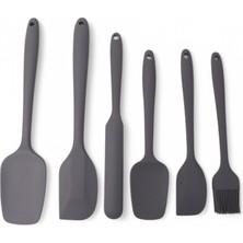 Mi-Ça Home Deconox Silikon Mutfak Yardımcısı, 6 Adet Silikon Spatula, Çorba Kaşığı, Fırın Fırçası, Spatula, Isıya Dayanıklı ve Yapışmaz, Paslanmaz Çelik ve Dikişsiz Tek Parça Tasarım Siyah-Gri-Kırmızı (Gri)