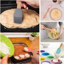 Mi-Ça Home Yenigeldi 3 Adet 21 cm Pastel Renk Bambu Saplı Mini Silikon Pişirme Seti, (Kaşık,fırça,spatula),pastel