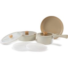 Mi-Ça Home Neoflam Midas Bej 9 Parça Ayrılabilen Saplı Iç Içe Geçebilen Tencere Tava Seti