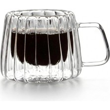 Mi-Ça Home Deconox 200 ml Çift Cidarlı Cam Kupa - Isıya Dayanıklı Kulplu Borosilikat Kahve ve Çay Bardağı - El Yakmayan Modern Tasarım (Double Wall)