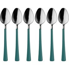 Mi-Ça Home 6 Parça Çay Kaşığı Seti, Paslanmaz Çelik, Gümüş Yeşil, 11 Cm, 70 Gram, El Yıkama