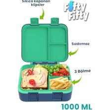 Mi-Ça Home 1000 ml Tek Kat Sızdırmaz,karışmaz Üç Bölmeli Taşıma Kulplu Çocuk Beslenme Kutusu -FFB092-1000